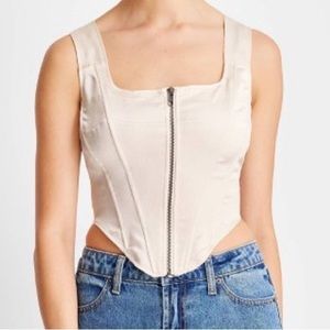 Future Collective w/Kahlana Barfield Brown Womens Cream Front Zip Bustier Sz 2